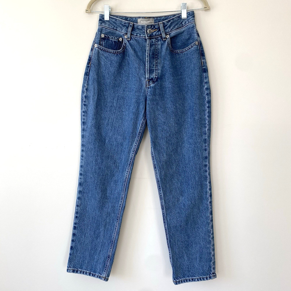 Everlane The Curvy 90s Cheeky Straight Jean Sz 26 Crop Mid Wash Organic Cotton